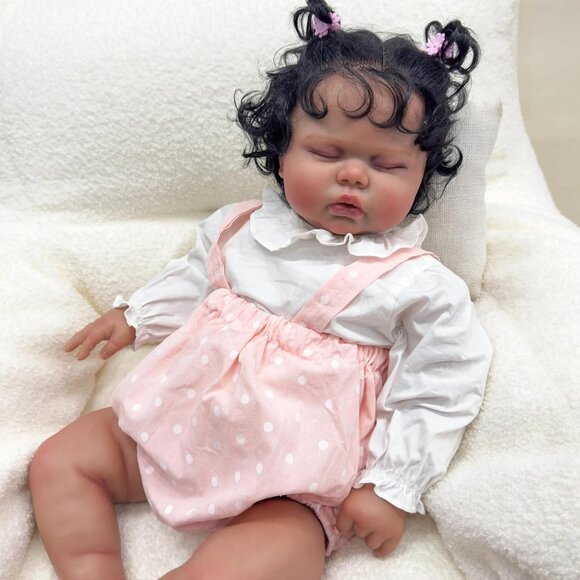 🆕 24Inch Full Silicone Lighter Brown Skin Reborn Toddler Doll with Curly Hair - Picture 3 of 6